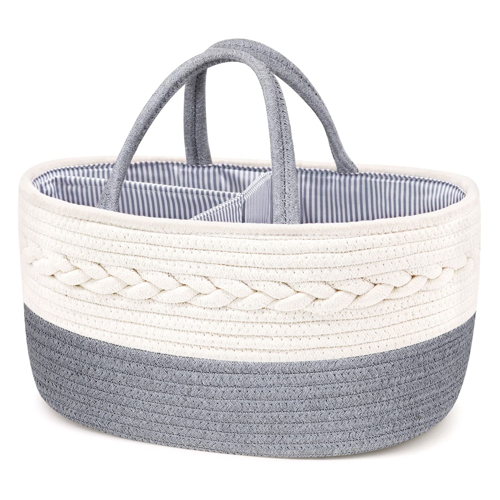 Yueshop Baby Nappy Caddy Organiser, Multifunctional Cotton Rope Baby Diaper Caddy Nursery Portable Storage Wipes Bag with Adjustable Paste Dividers Nappy For Newborn (Light Grey)