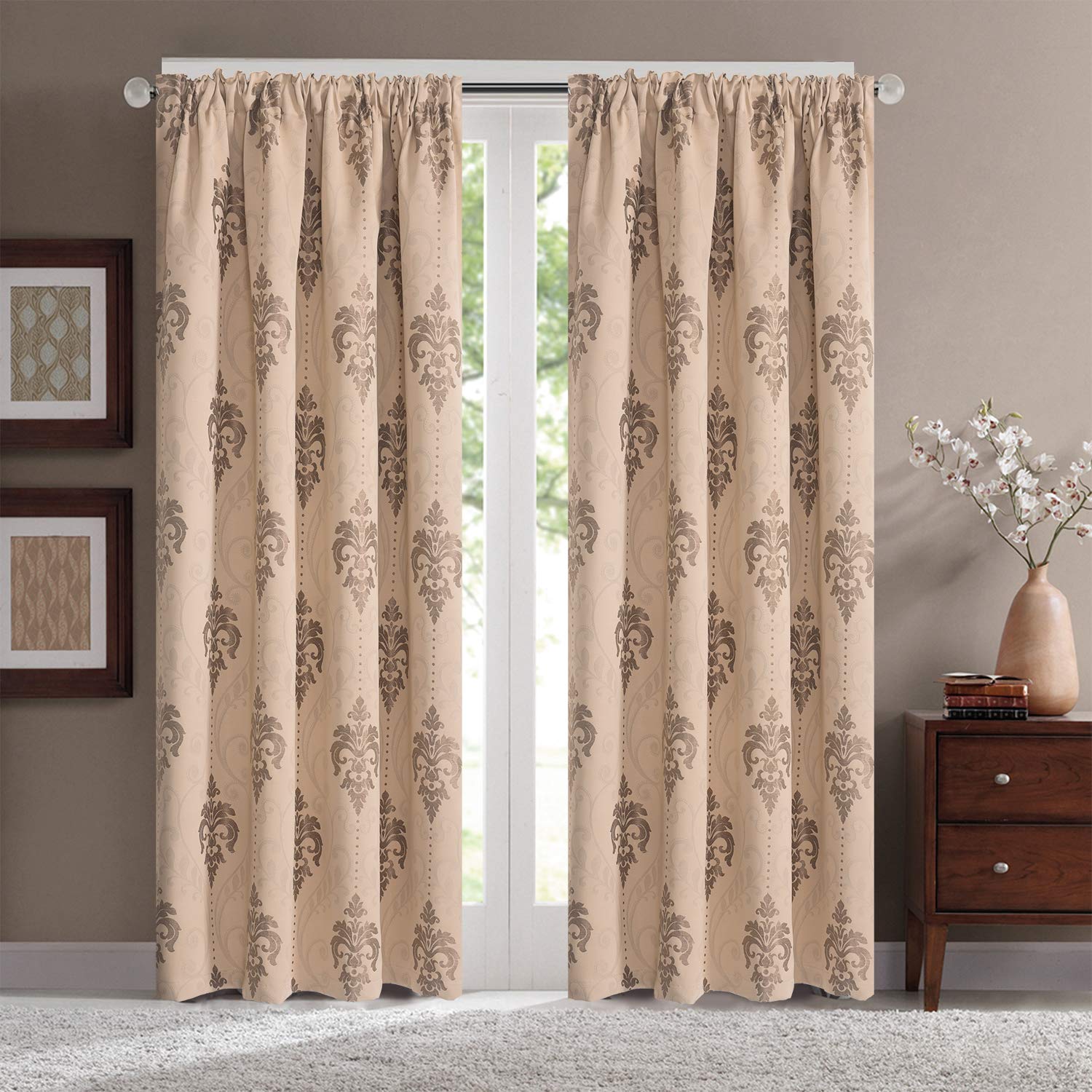 Megachest european style Jacquard Textured Thermal Blackout Tape Top Curtains (taupe, 52" wideX72 drop A pair)