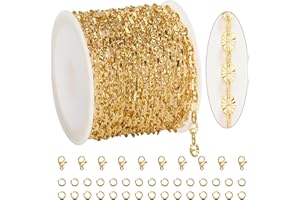 KYUNHOO 9.8 Feet Stainless Steel Jewelry Making Chains Gold Plated Chains Bulk Embossed Oval Chain Links with Lobster Clasps Jump Rings for Handcraft Making Supplies