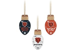 FOCO Chicago Bears NFL 3 Pack Wooden Holiday Lights Ornament Set