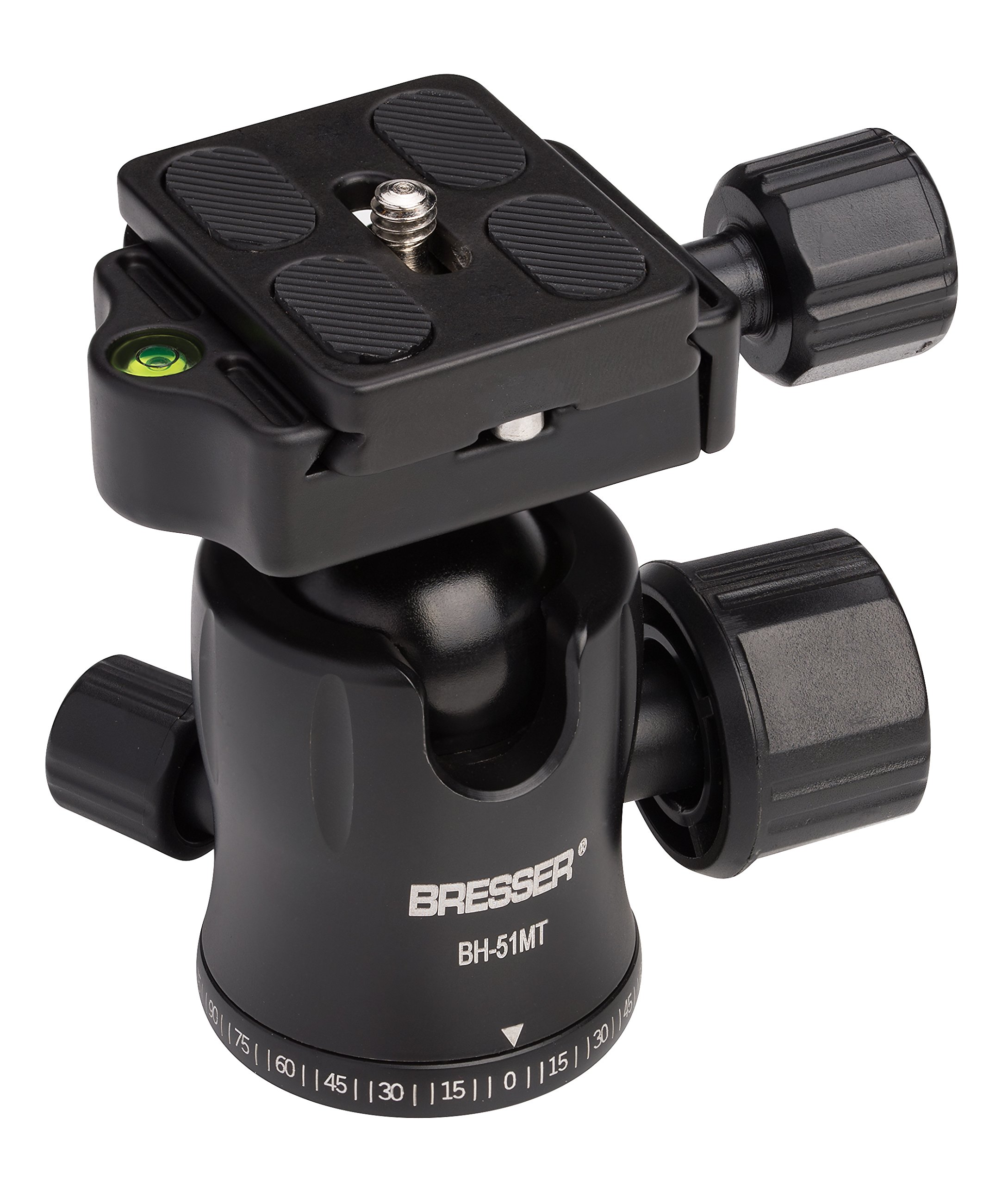 Bresser Ball head BH-51MT for up to 10 kg load capacity, including angle scale and integrated circular level with 3/8 inch tripod connection thread