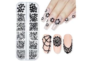 Makartt, 1110 Pcs Rhinestones Set, Black, Round, Multi-Size, Glass or Crystal, for DIY Crafts, Nail Art Supplies Accessories, Christmas Gift