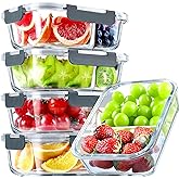 VERONES 5 Pack Glass Meal Prep Containers 2 Compartment Set, 36OZ Airtight Glass Lunch Containers, Glass Food Storage Containers with Lids, for Microwave, Oven, Freezer & Dishwasher Friendly,Grey