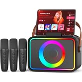 Karaoke Machine for Kids Adults,Bluetooth Speaker 3 Wireless Microphones | Bluetooth 5. 3, 360&deg; Stereo Sound, LED Lights, 5 Voice Effects, PA System, USB/TF/AUX, Portable, Family Home Party Gifts