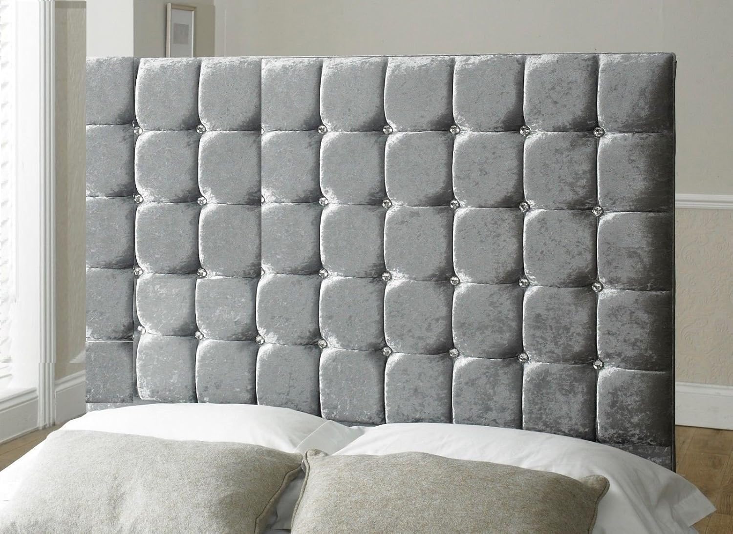 mm08enn Wall Mounted Cube Crushed Velvet Diamante Headboard 36" Height