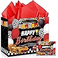 Hot Car Birthday Gift Bag for Boys, Large Race Car Party Favor Bags with Tissue Paper Card Baby Shower Decorations Gift Bag Racing Birthday Goodie Candy Treat Bag for Wheel Party Decorations Supplies