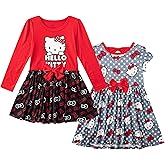 Hello Kitty Sanrio Girls 2 Pack Long Sleeve and Short Sleeve Dresses for Toddlers and Big Kids