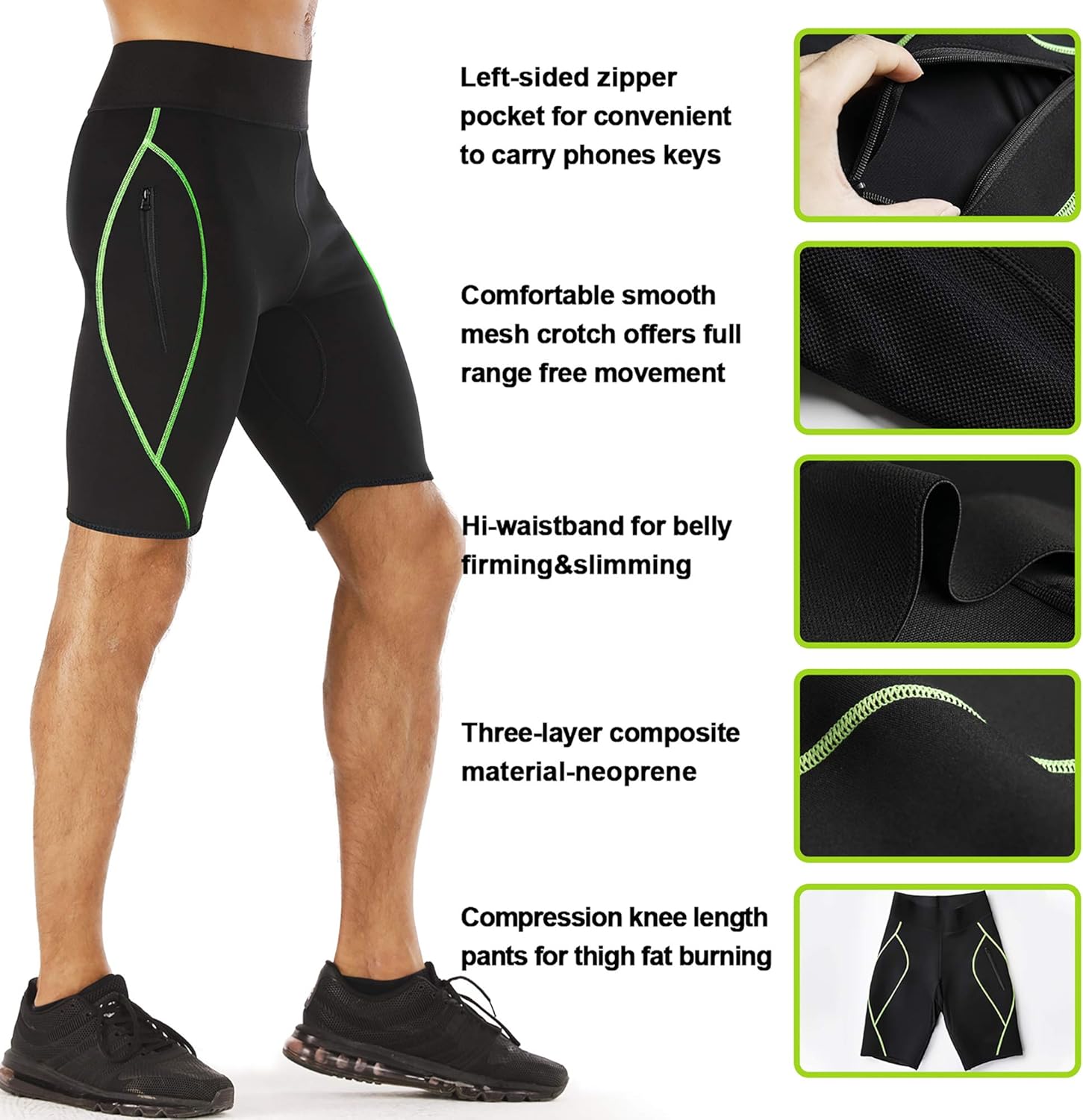 LODAY Mens Neoprene Sauna Sweat Shorts with Zipper Pocket Workout Body Shaper Slimming Yoga Pants: Clothing