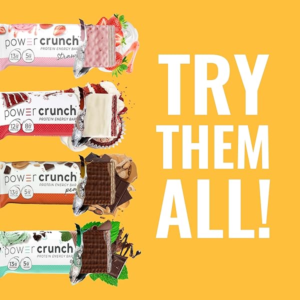 POWER CRUNCH PROTEIN WAFER BARS, HIGH PROTEIN SNACKS WITH DELICIOUS TASTE, PEANUT BUTTER CRÈME, 1.4 OUNCE (12 COUNT)