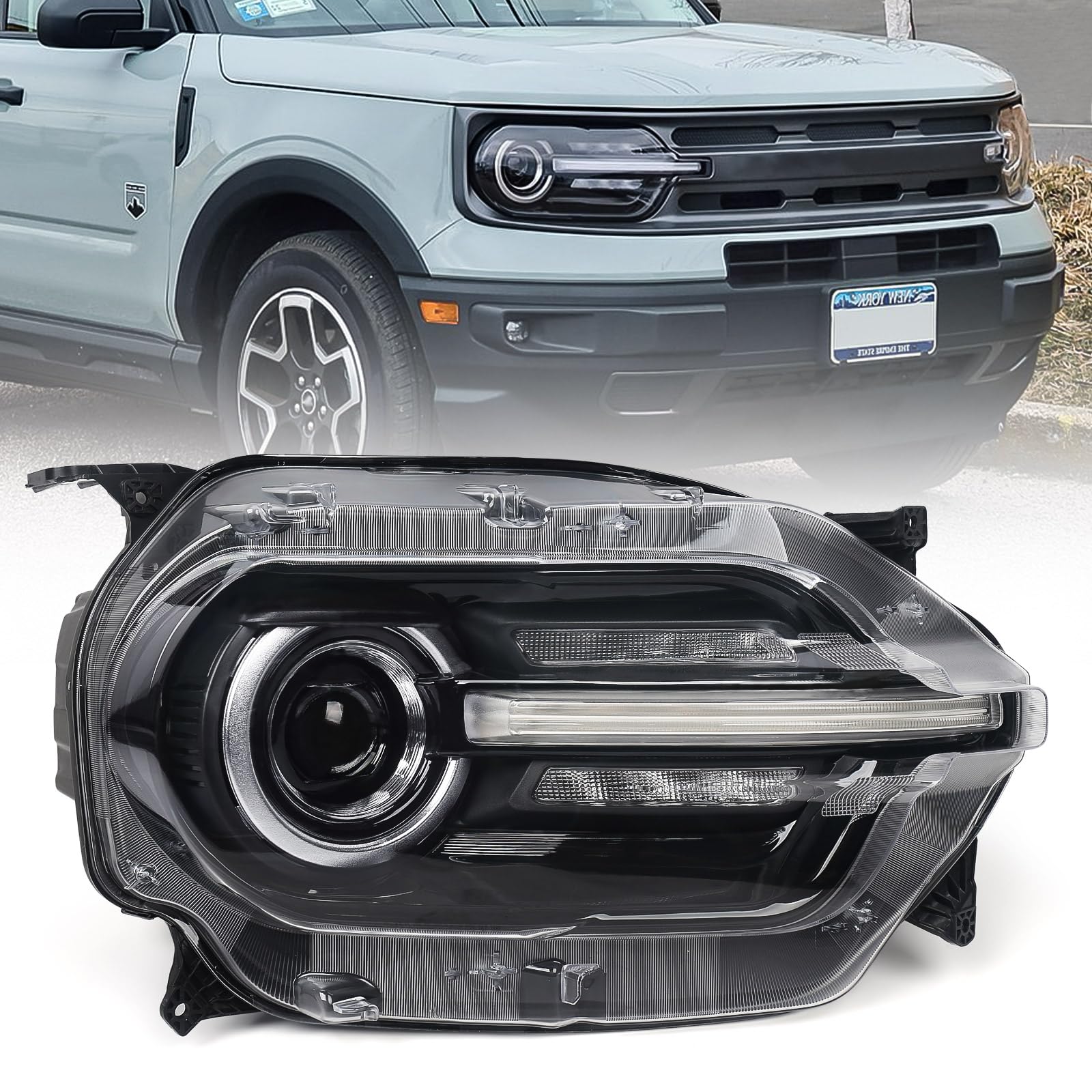 Photo 1 of DKMGHT Right Full LED Headlight for Ford Bronco Sport 2021 2022 2023, RH Headlamp Assembly Projector OE Factory Style Replacement for M1PZ13008F Passenger Side