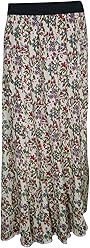 Mogul Interior Womens Long Skirts Evelyn Carnation Printed Rayon Summer Vacation Flare Gypsy Skirt S/M