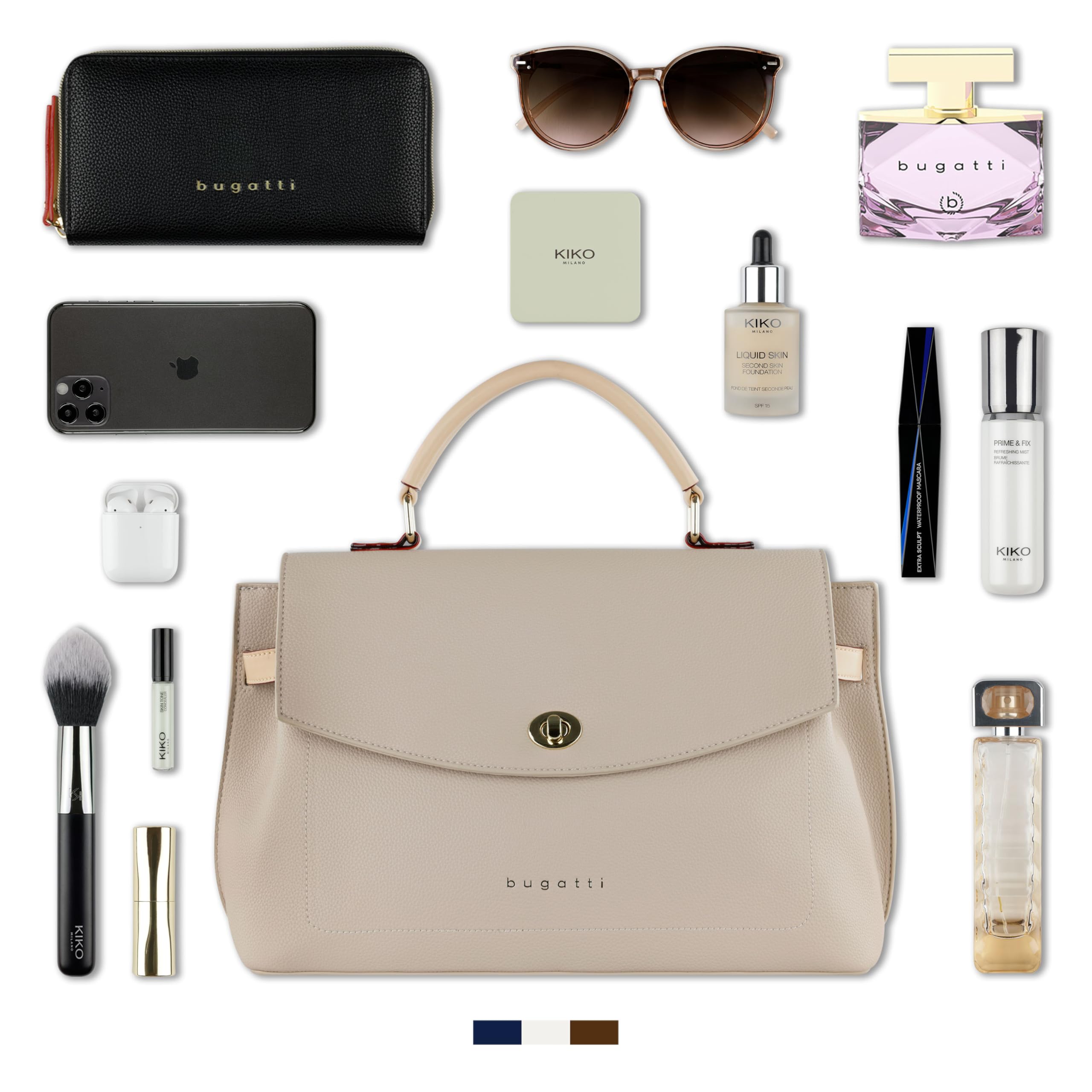 bugatti Ella Stadttasche, Kunstleder Tasche, Damenhandtasche Schultertasche, beige