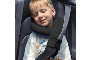 WENRENER Kids Travel Neck Pillow, Comfortable Head & Chin Support for Car seat & Airplane, Toddler Pillow for Sleeping on Road Trip, Gifts for Child (Black & Light Blue)