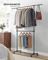 SONGMICS Double Clothes Rail Extendable Top Rail, 113-180 cm Black view 2