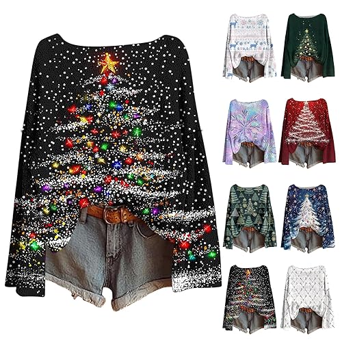 Xmas Jumpers for Women UK Christmas Sweaters for Women Boat Neck Imitation Jumper Pullovers Long Sleeve Tops Xmas Holiday Clothes Top for Festive Seasonal Party Christmas Tops