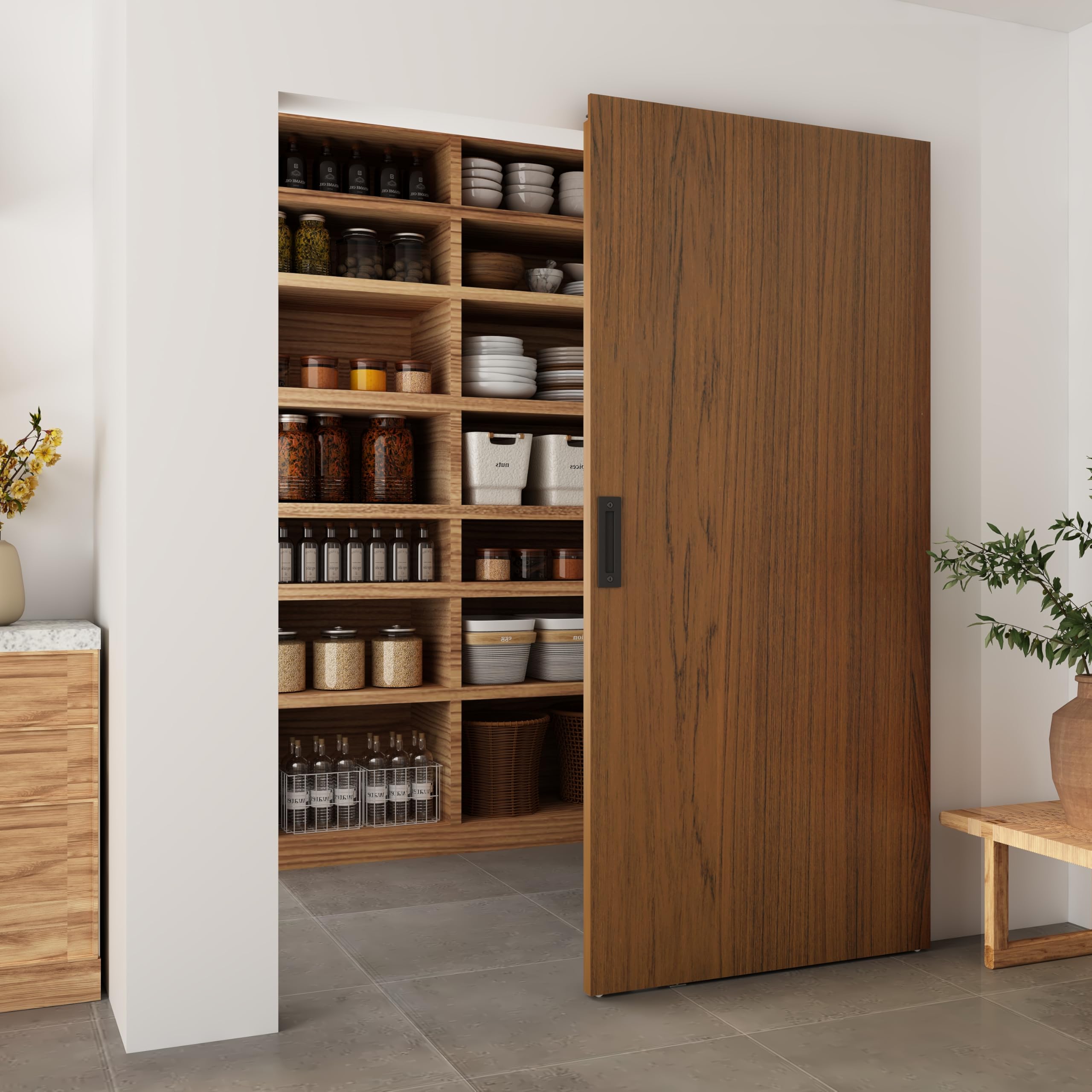 Photo 1 of BARNSMITH 42"x84" Concealed Sliding Barn Door with Soft Close Mechanism, Brown Hidden Barn Door, Waterproof Vinyl Wrapped, Fits Opening Width 38"-42", Widely Used