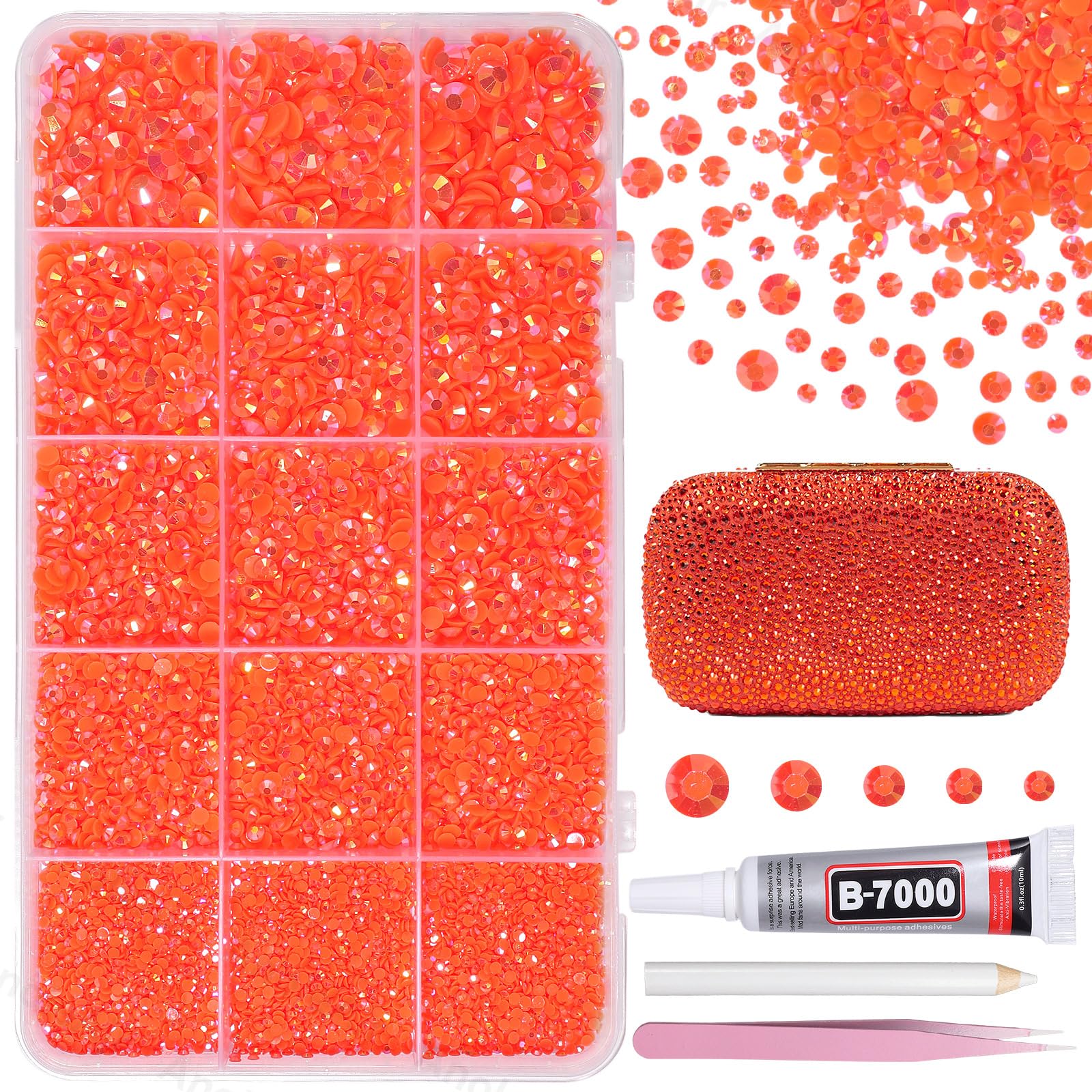 Photo 1 of 12000Pcs Orange Rhinestones for Bedazzling Kit, 2/3/4/5/6mm Mix Sizes Jelly Bedazzling Resin Gems, Orange Gems Bedazzling, Flatback Resin Rhinestones for DIY Face Makeup Crafts Tumblers