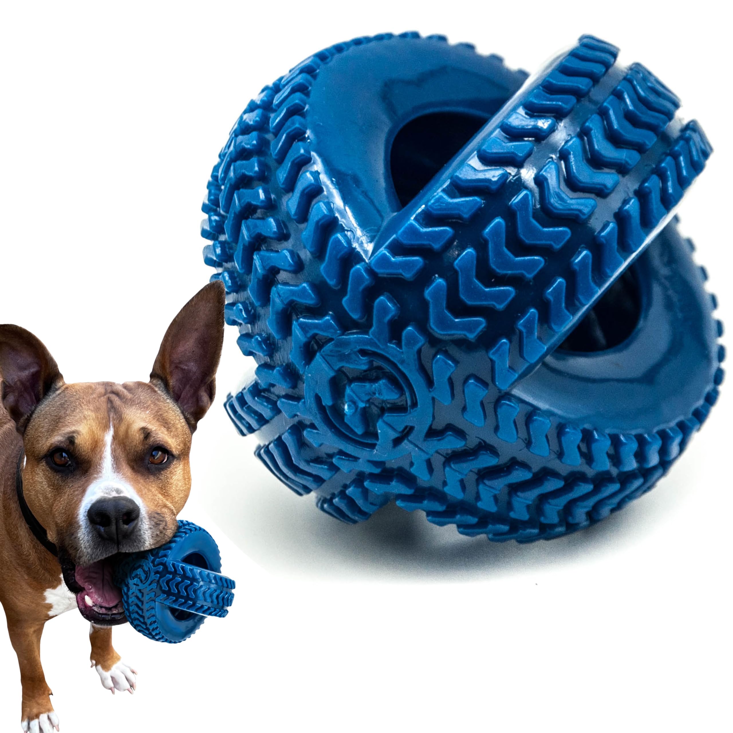 Petopedia Rubber Dog Chew Toys TWIN TYRE – Flexible & Tough Dogs Toy TIRE WHEEL – Interactive Play for Boredom, Treat Dispensing, Puppy Teething, Chews (Blue, Medium)