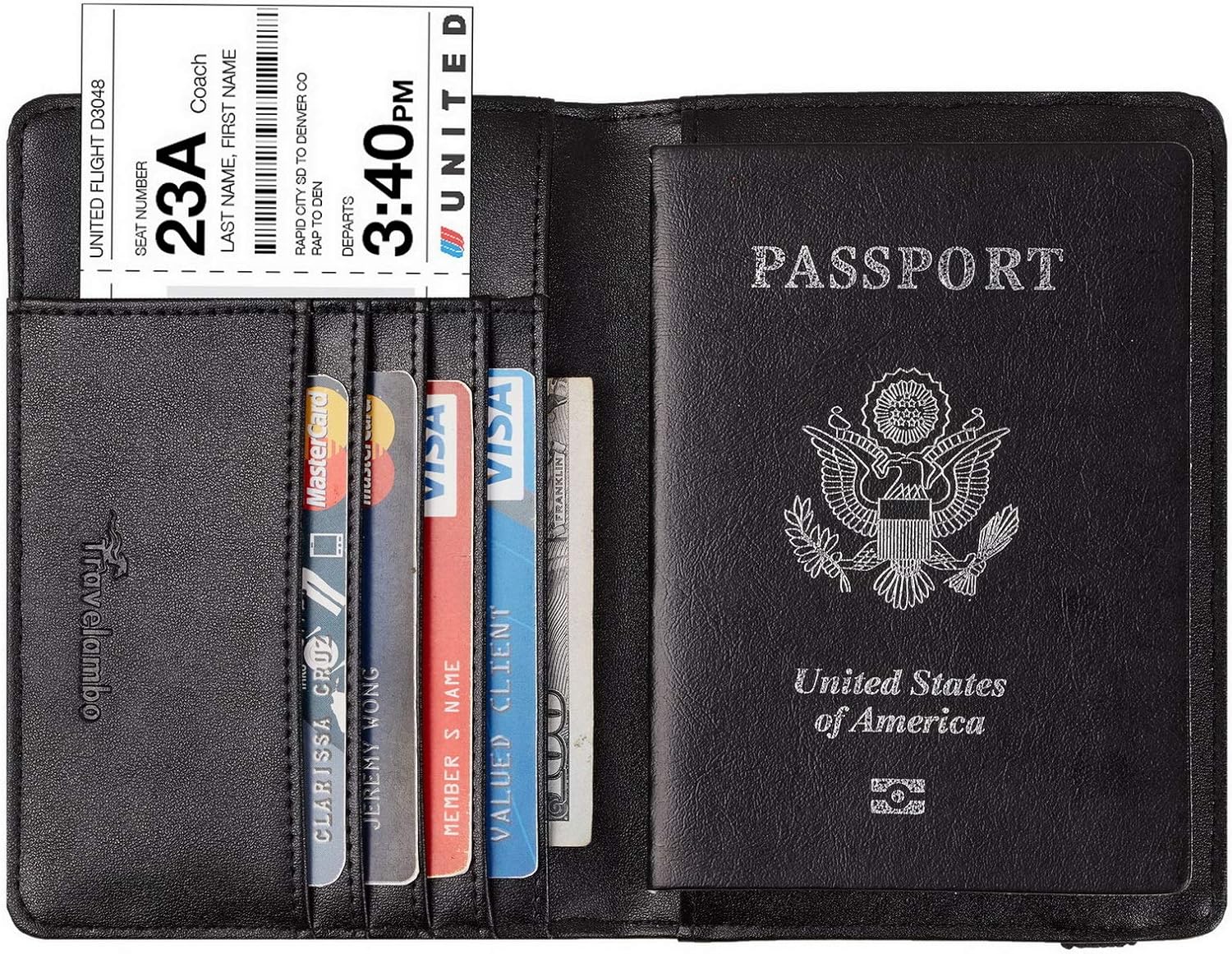  | Travelambo RFID Blocking Leather Passport Holder Cover Case Travel Wallet Elastic Strap(01 Black NP Black) | Passport Wallets