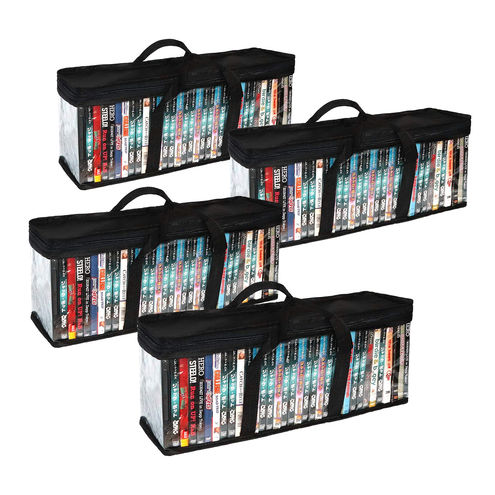 QEQRUG DVD Storage Case Holder Organizer Bags Black Stackable DVD Holder, Hold up to 160 DVDs, BluRay, Movies, Media, PS4 Video Games, Set of 4, Easy to Carry