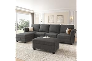 Nolany Sectional Couch with Chaise, L Shaped Convertible Sofa Couch with Storage Ottoman Sectional Sofa Set for Living Room Furniture Sets Dark Grey