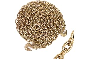 A A IN Aain Transport Binder G80 Tow Chain 3/8" x 20' with G70 Heavy Duty Grab Hooks for Logging, Tie Down, Transport - Flatbed Truck Trailer Safety Binder - 7,100 lbs Safe Working Load