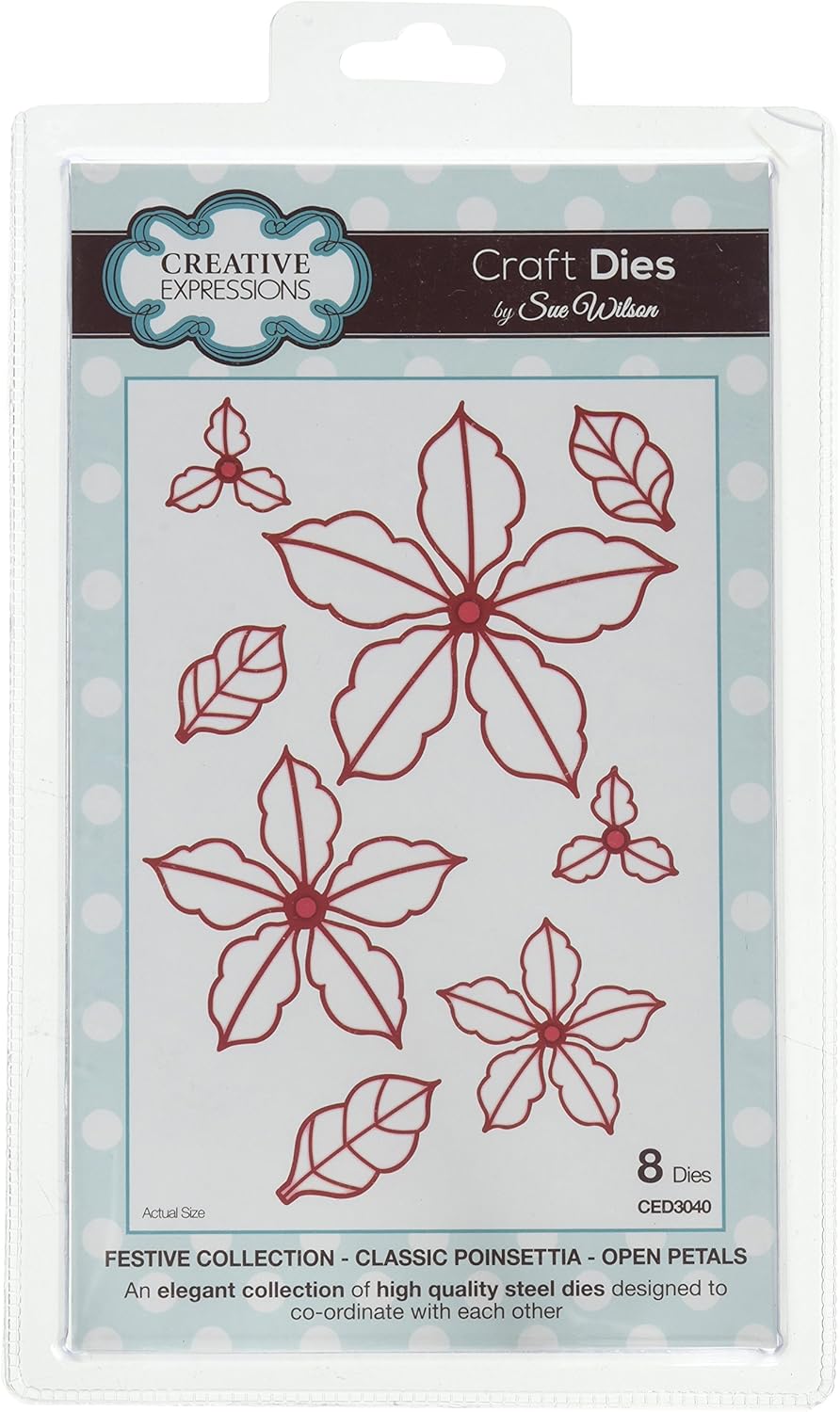 Sue Wilson Festive Collection Classic Poinsettia Open Petals, Metal, Largest Die 8.0 x 8.0 cm