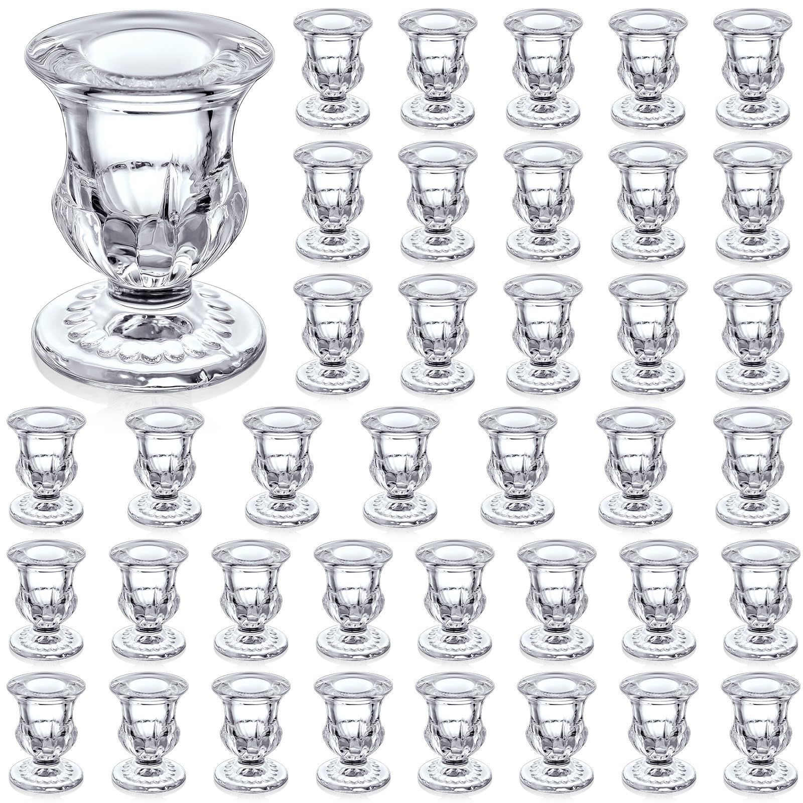 Photo 1 of Foaincore 42 Pcs Candlestick Holders Bulk 2.5 Inch Taper Candle Holder for Table Centerpiece Thick Glass Ritual Candle Stand for Wedding Christmas Valentines Festival Party Decorations(Clear)