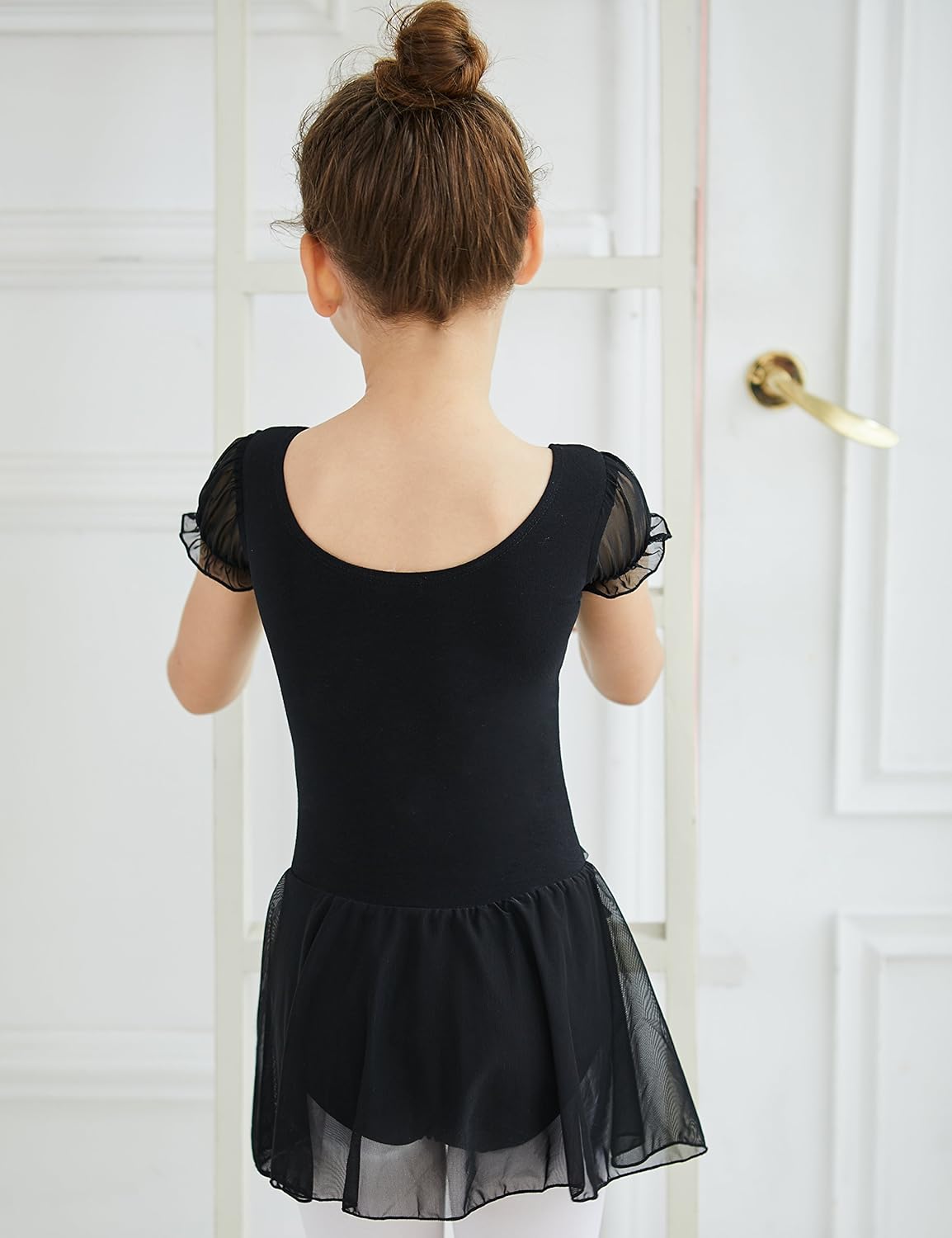 MdnMd Puff Sleeve Skirted Ballet Leotard for Toddler Girls Ballerina Dance Dress Tutu Outfit: Clothing