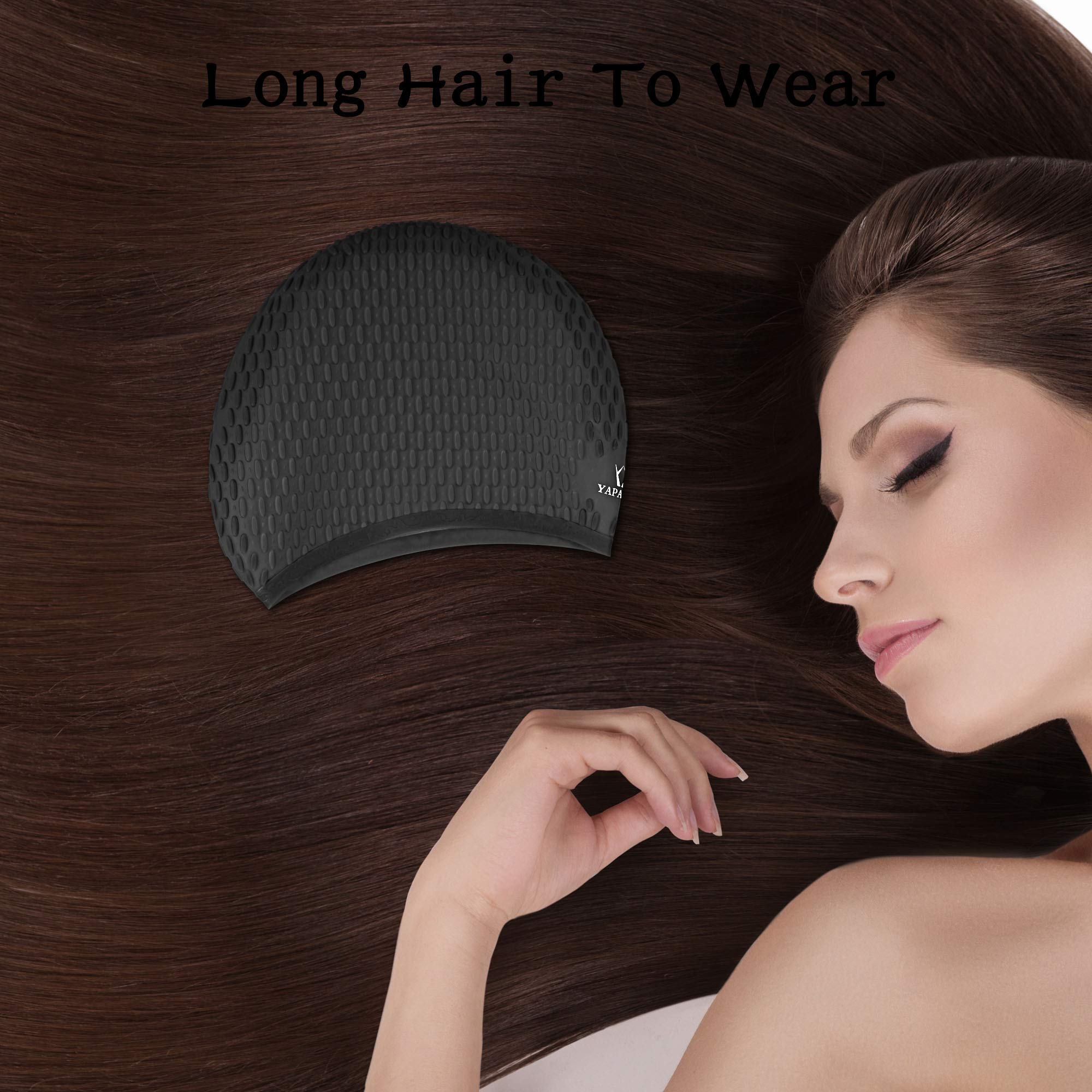 YAPA Swimming Cap for Long/Curly Hair 100% Silicone Swim Cap for Adult Swimming Laps Latex Rubber Reduce Water Intake Men Women UV Guys Girl Bathing Cap