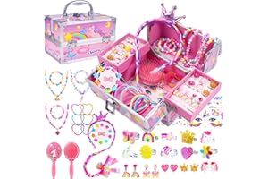 PinkSheep Unicorn Kids Jewelry for Girls: Toddler Princess Dress Up Unicorn Toy Set, Ring Necklace Bracelace Earing Clip for Little Girls, Christmas Gifts for Kids Toddler Jewelry Age 3-8