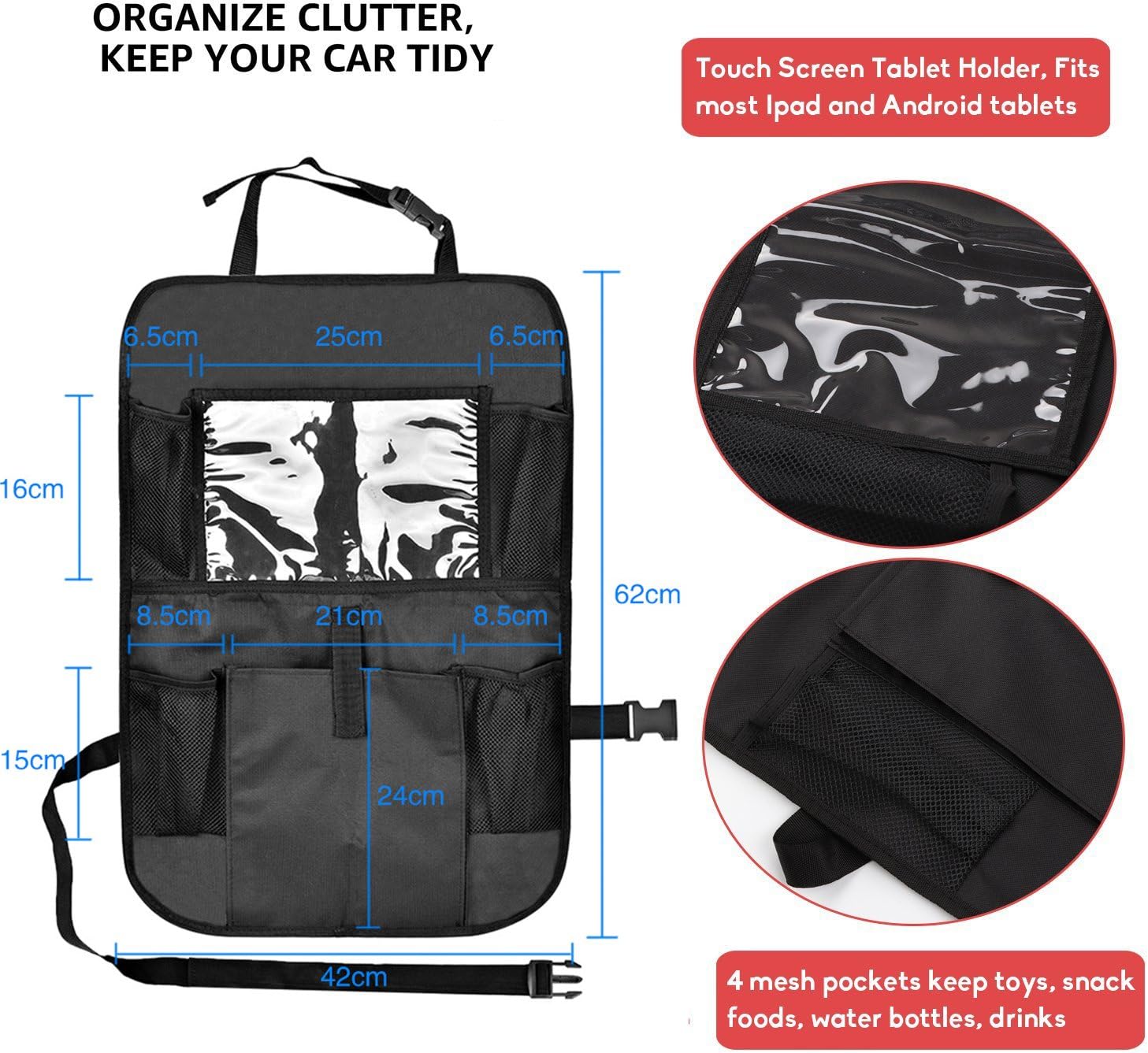 Baby Car Seat Protector+Seat Back Organiser Set for Child with iPad and Tablet Holder Cozywind Auto Seat Protector Kick Mat Car Back Seat Organisers Kids with 5 Pockets Storage - Image 4