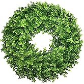 SEVENLOVE 22“ Boxwood Wreath for Front Door,Spring ,Summer All Season Wreaths, Farmhouse Door Wreath Outdoor Indoor for All Seasons Decor