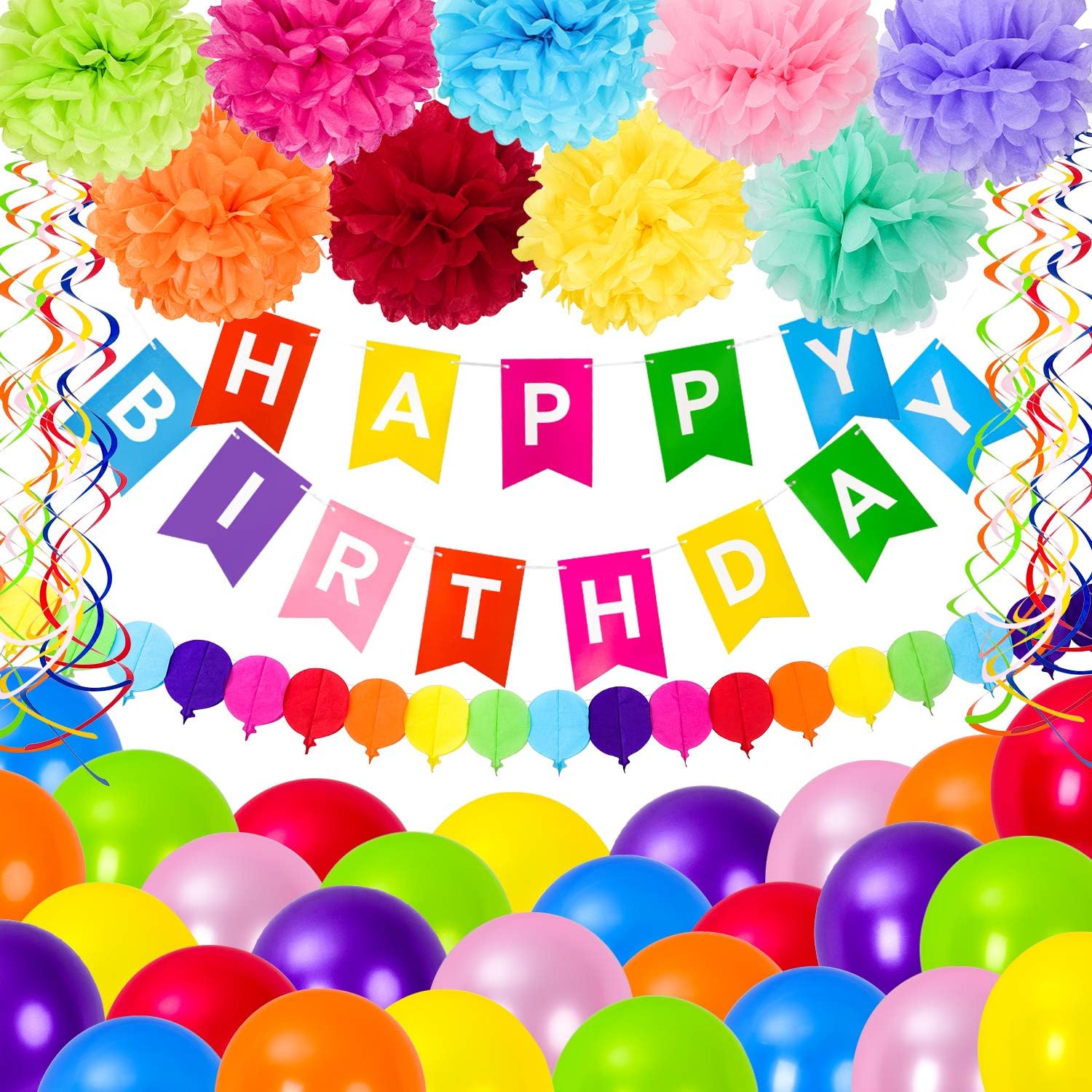 Makfort Anniversaire Ballon Coloree Kit Guirlande Happy Birthday Ballon Decoration De Joyeux Anniversaire En Coloree Pour Les Filles Confettis Coloree Latex Ballons Coeur Cuisine Et Maison Decorations Et Accessoires De Fetes Dwteam In