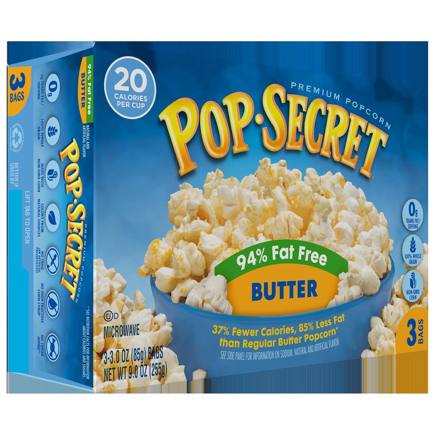 Pop Secret Microwave Popcorn, 94 Fat Free Butter, 3 Count Box (Pack of
