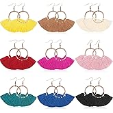 9 Pairs Tassel Earrings for Women Dangling Fan Fringe Earrings Hoop Bohemian Ear Drops for Women Jewelry Party Favor