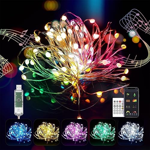 Smart RGB Fairy String Lights - 33ft 66 LED Twinkle Lights - APP Control, 44 Modes, Color Changing, Waterproof for Indoor, Outdoor Halloween, Christmas, Party Decorations, Plug-in, Timer, Music Sync