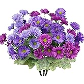 GhuaH 3 Pcs Artificial Flowers for Outdoors Silk Flowers UV Resistant Purple Faux Flowers for Outdoor Planters Realistic Spring Decor Artificial Dahlia Flowers for Front Door Porch Patio Balcony Yard