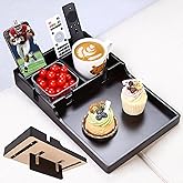 Acanacle Sofa Tray Insert for Middle Seat,Bamboo Couch Table with 2 Cup Holders,Fits Armless Sofa & Sectionals,Fold-Flat Tray for Drinks,Snacks & Remotes,Black Walnut