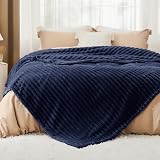 Bedsure Fluffy Fleece Blanket Navy 220x240 cm Double Size Soft Warm Throw view 2