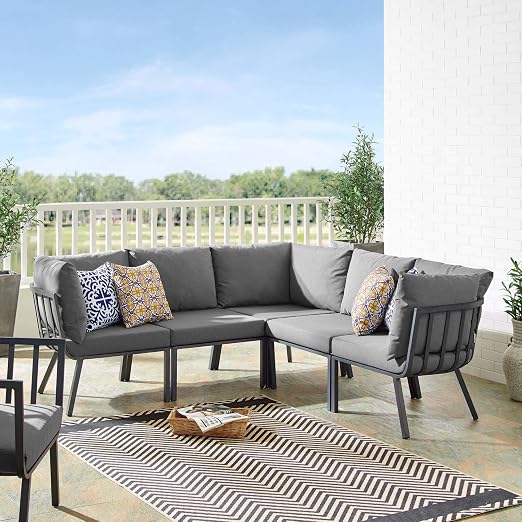Amazon Com Modway Eei 3789 Sla Cha Riverside 5 Piece Outdoor Patio Aluminum Sectional In Gray Charcoal Garden Outdoor