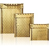 50 Pieces Bubble Mailers 3 Sizes Self Seal Adhesive Poly Mailers Metallic Foil Glitter Padded Shipping Bubble Envelopes for Valentine Mailing Packing Small Business(Gold)