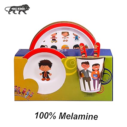 St Stehlen Exclusive Kids Animation Design, Melamine Kids Set, 5-Pieces (1 x Plate, 1 x Bowl, 1 x Glass, 1 x Spoon, 1 x Fork) - Animation Design