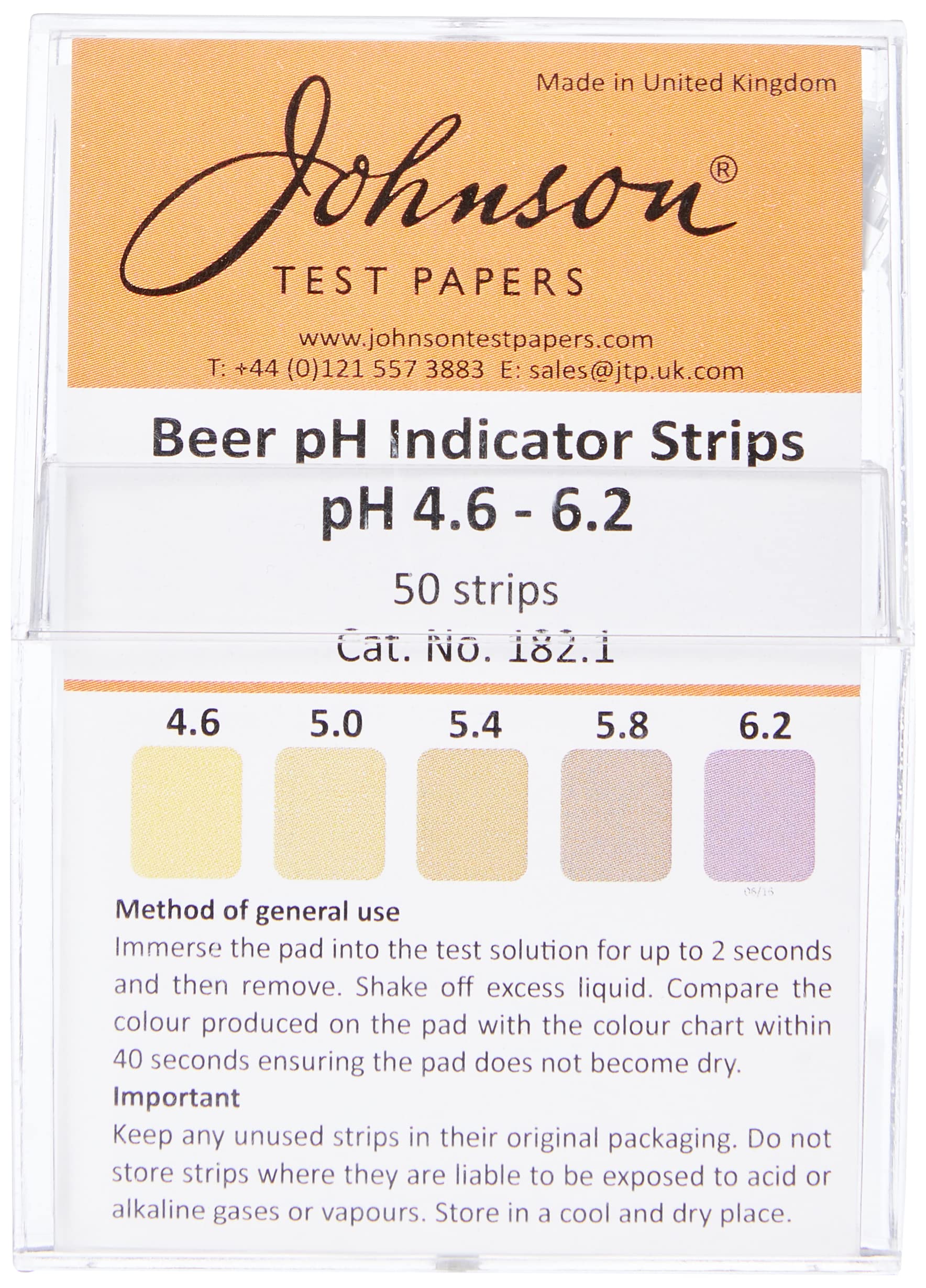 JOHNSON BEER pH INDICATOR STRIPS (pH 4.6-6.2) HOMEBREW