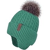 FENELY Women's Knitted Warm Beanie Winter Hat, Warm Chunky Snow Hat with Pompom