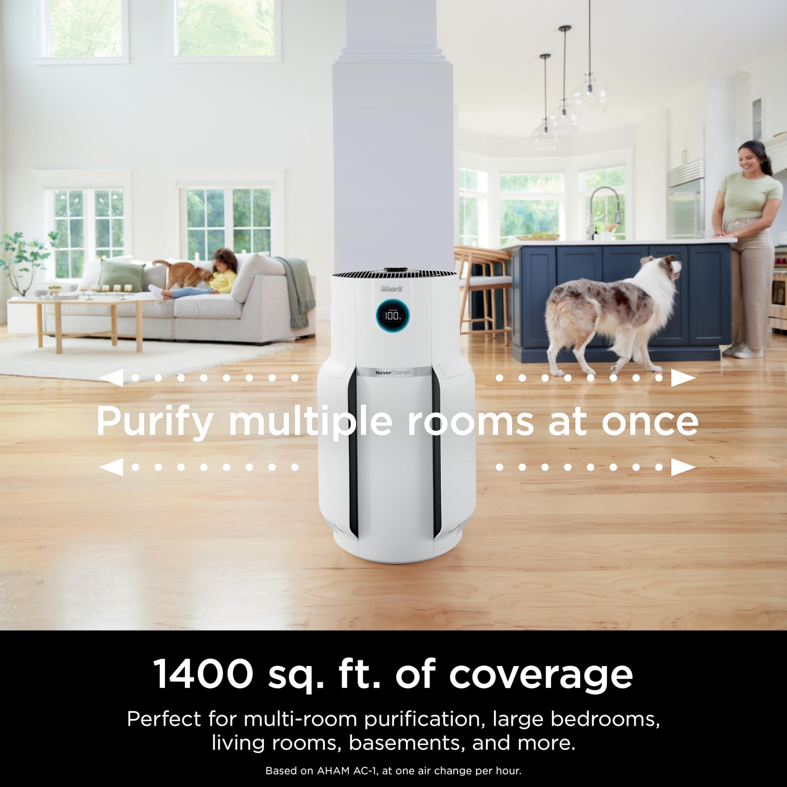 Shark Air Purifier with NeverChange Air Filter Technology, 5 Year HEPA Filter, Covers 1400 Sq. ft, Odor Neutralizer and Clean Sense Technology, Removes 99.98% of Dust & Allergens, HP302 (Renewed)