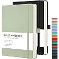 RETTACY Journaling Notebooks, 2-Pack, A5 Lined Notebook Journal with 192 Numbered Pages per Pack, 5.7'' × 8.3'', Journals for Writing, Leather Hardcover, 100 GSM Thick Paper (Black & Light Green)