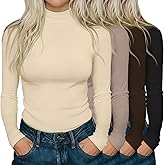 Neer 4 Pack Women's Mock Turtleneck Shirts Long Sleeve Pullover Tops Stretch Cotton Basic Layering Loose Fit Undershirt Tee