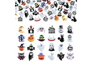 KINYFY 100 Pcs Halloween Resin Charms, 3D Halloween Resin Flatback Ornaments, Mini Slime Charm Embellishments for DIY Crafts, Hairpins, Scrapbook, Picture Frame