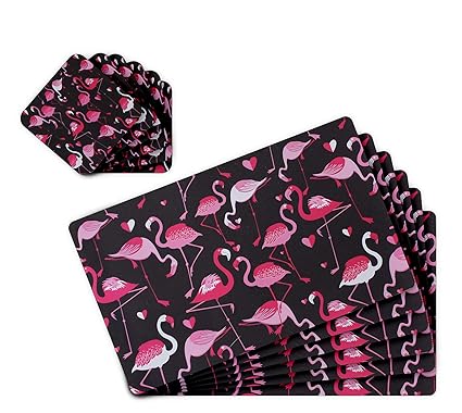 TIED RIBBONS PVC Table Mats with Coasters (42 x 28 cm, Multicolour) - Pack of 6 Pieces